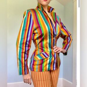 Vibrant Vintage Mr. Blackwell Multicolor Striped Blazer